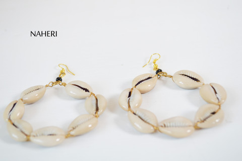 African cowrie shells earrings round shaped