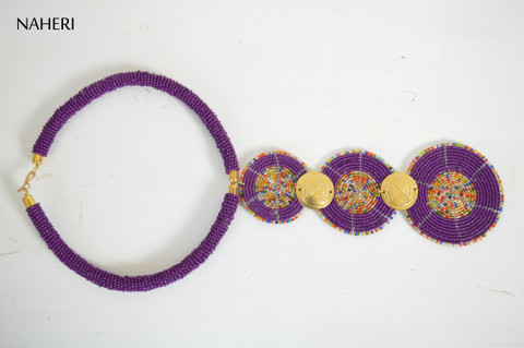 African purple tiered pendant necklace tribal