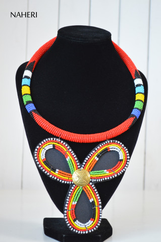African beaded zulu pendant necklace naheri red jewelry