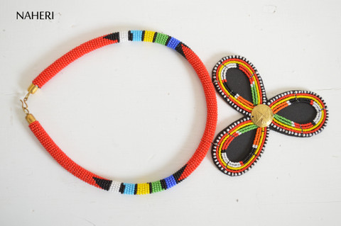 African beaded zulu pendant necklace naheri red jewelry