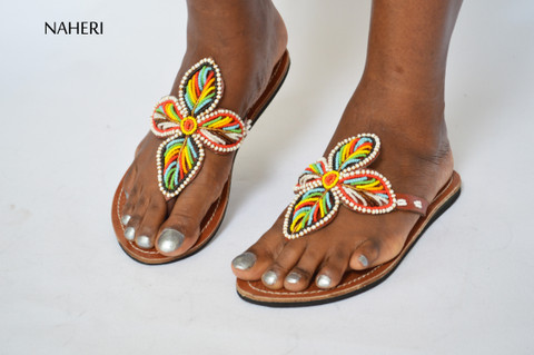 Beaded African handmade sandals for women naheri - NANE