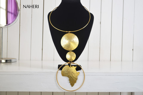 African map brass metal necklace handmade jewelry naheri