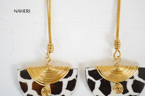 African inspired bone earrings giraffe skin painting naheri African jewelry