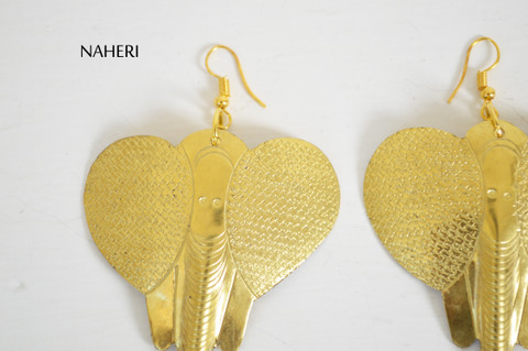 African engraved brass earrings elephant jewelry naheri