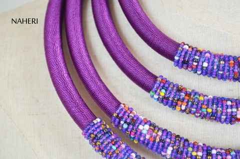 African beaded layered jewelry set royal purple naheri