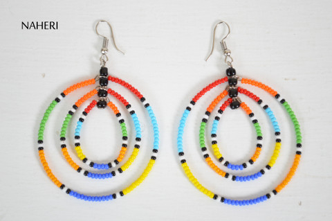 African beaded earrings multi color jewelry naheri tribal