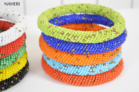 African beaded bracelets sprinkled color bangles naheri jewelry