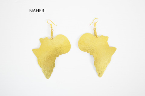 African brass map earrings hammered jewelry naheri