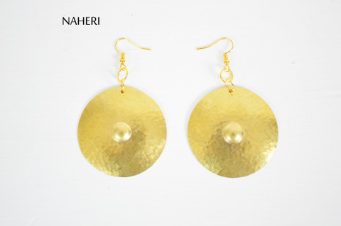 Hammered round brass earrings African inspired jewelry naheri