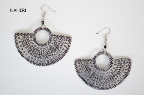 African basket shape earrings boho style silver jewelry naheri