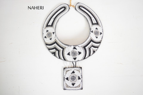 African beaded collar necklace white jewelry naheri