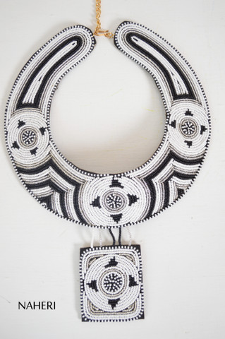 African beaded collar necklace white jewelry naheri