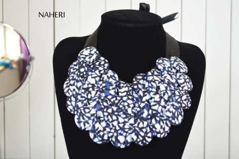 African print fabric bib necklace with earrings naheri