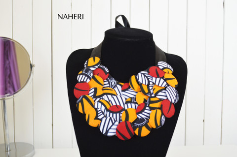 African fabric bib necklace with earrings naheri