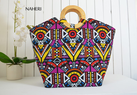 African print hand bag tribal round handles naheri