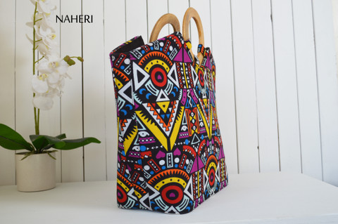 African print hand bag tribal round handles naheri