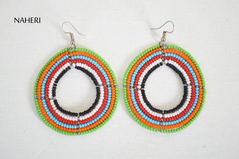 African maasai beaded round earrings jewelry by naheri