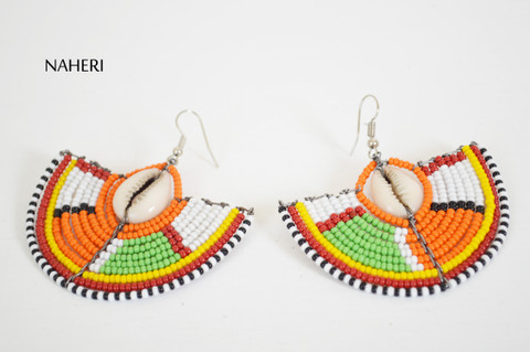African maasai beaded earrings fan shape tribal jewelry naheri