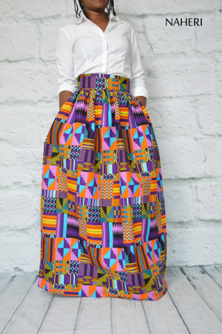 African print maxi skirt kente cotton African fashion naheri 
