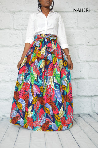 African print skirt - MIMI leaf print maxi skirt naheri clothing