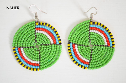 Green maasai beaded African handmade earrings jewelry by naheri
