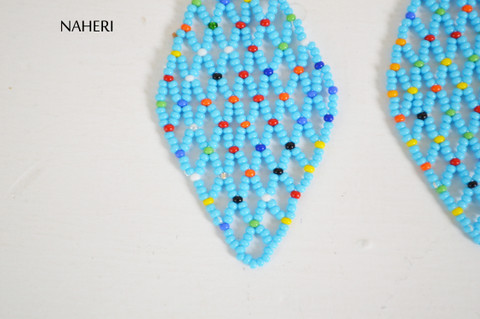 African beaded mesh earrings sky blue jewelry naheri