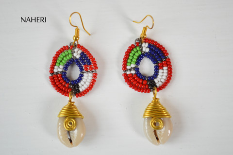 Beads and cowrie shell earrings tribal jewelry handmade naheri