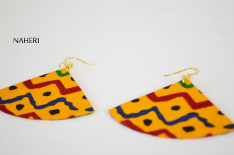 African print fabric earrings fan shape jewelry by naheri