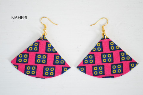 Fabric earrings fan shape jewelry pink African jewelry by naheri