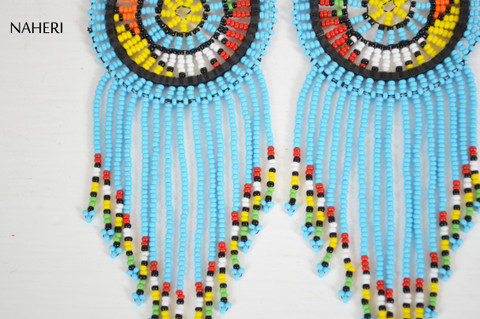 African beaded fringe earrings sky blue fashion jewelry naheri