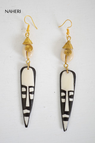 African bone brass earrings mask jewelry naheri fashion