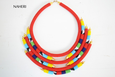 African tribal necklace red jewelry naheri