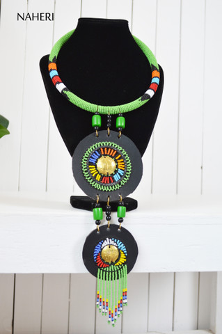 African green beaded necklace tribal jewelry naheri