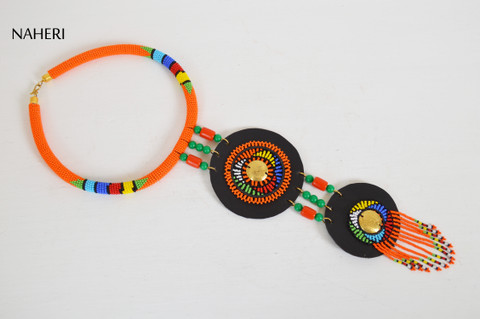 African orange beaded necklace tribal jewelry naheri