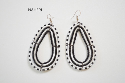 African beaded hoop earrings black and white jewelry tribal naheri
