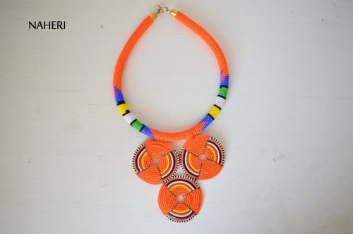 African inspired orange tribal necklace