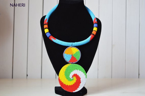 Sky blue African tribal beaded necklace