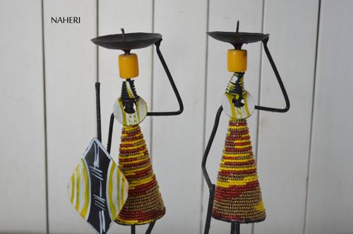 Beads and metal African candle holders Naheri
