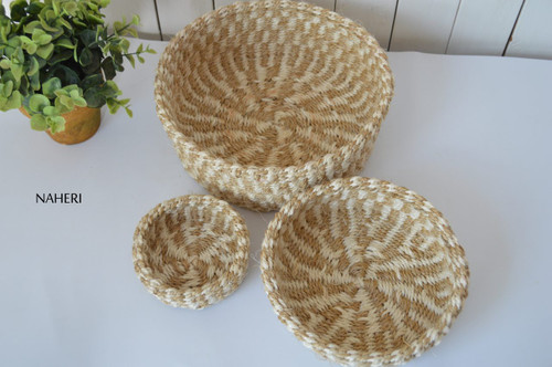 Handmade African sisal storage baskets beige