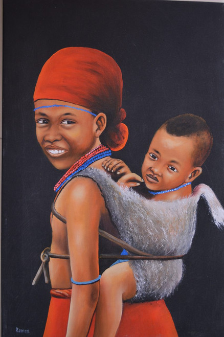 African inspired oil painting sister love mother love