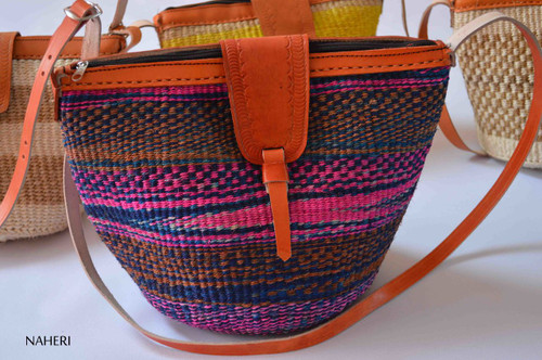 African handbag handwoven sisal bag with leather
