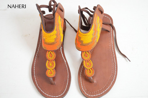 African beaded leather sandals women summer shoes
