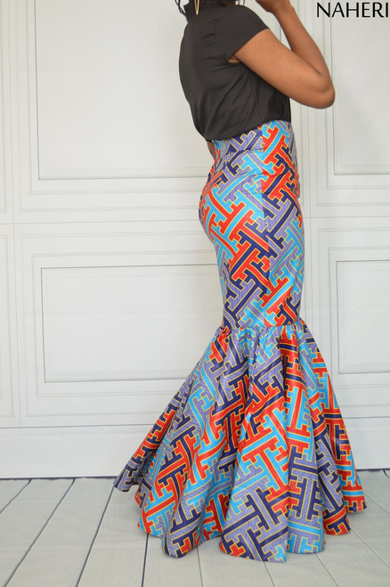 African fabric bogolan pattern high waist skirt by ekeeya-creations - S -  Afrikrea