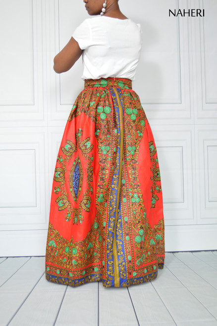 ROSA red floral maxi skirt tribal print 