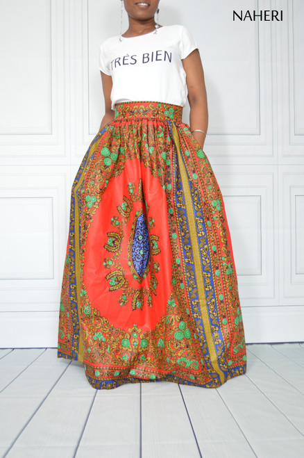  African print maxi skirt dashiki red ROSA red floral maxi skirt tribal print