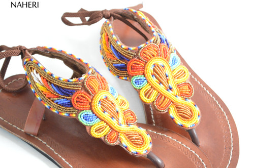 African beaded summer sandals multicolored handmade sandals naheri