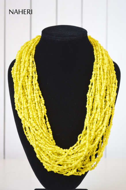 Yellow Lucite Beaded Multi Strand Chunky Statement Necklace - Charlott –  Dana LeBlanc Designs