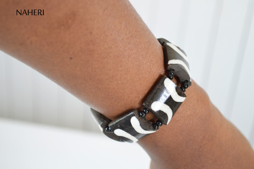 African Bone Beads Bracelet, Handmade Beads