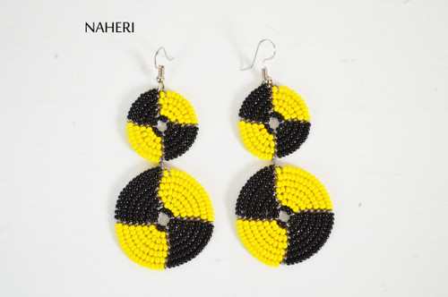 African beaded earrings yellow and black jewelry 