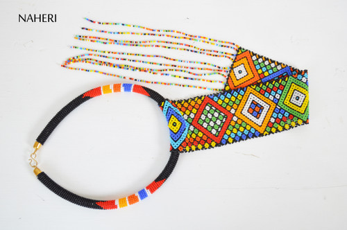 African beaded zulu style necklace fringe jewelry naheri